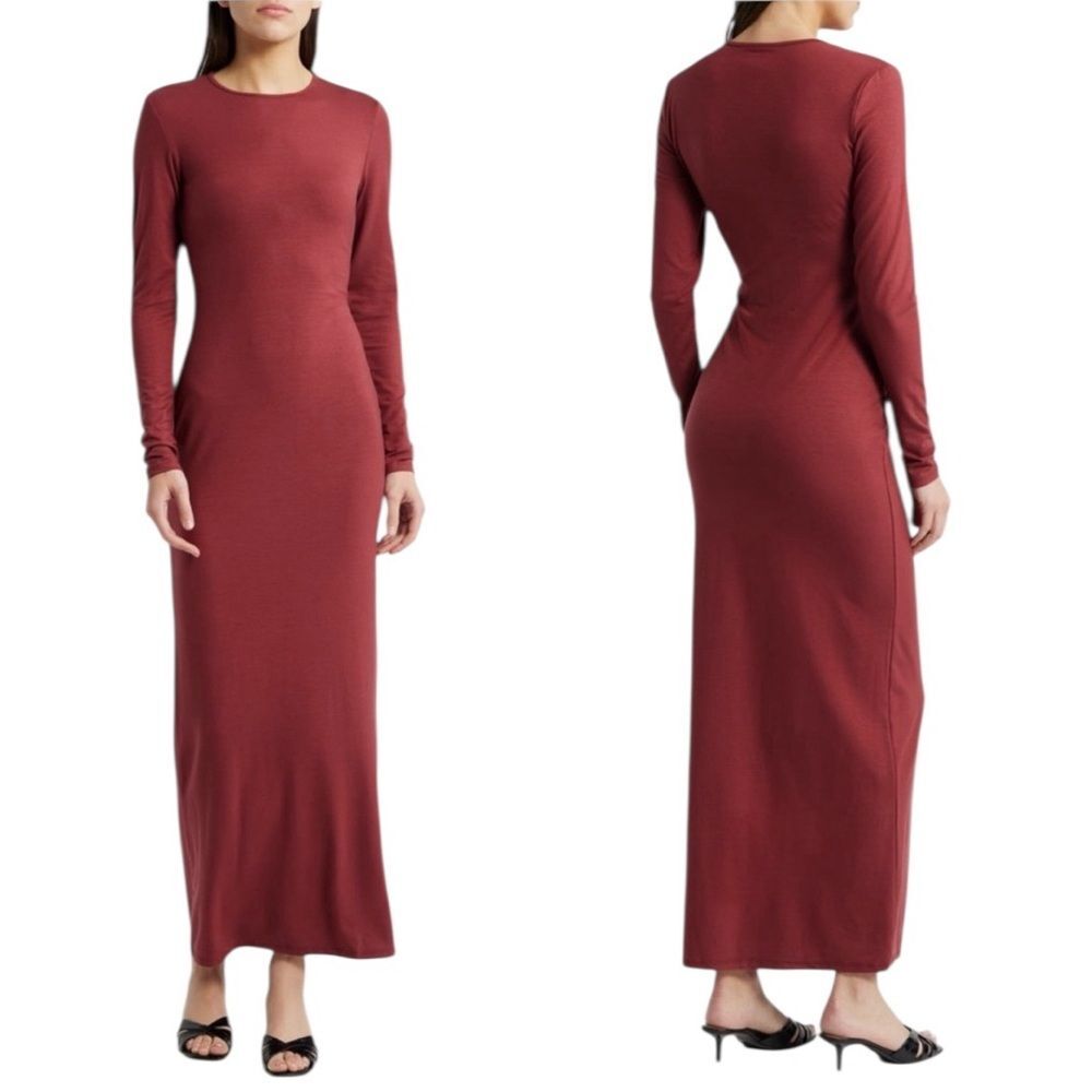 Reformation Tommie Stretch Knit Maxi Dress In Chianti Womens XS Long Sleeve